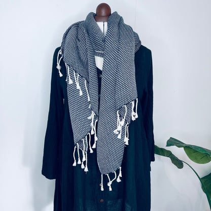 Black, Petals Handwoven 100% Cotton Scarf | Shawl