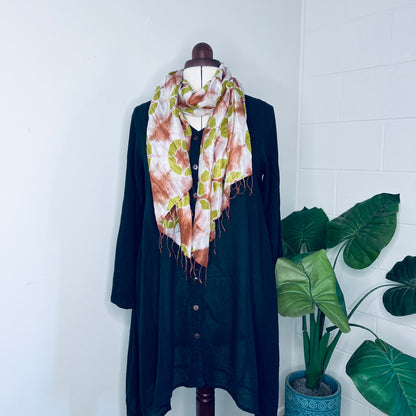 Lime, Handwoven 100% Mulberry Silk Tie Dye Scarf with fringes| Scrunched