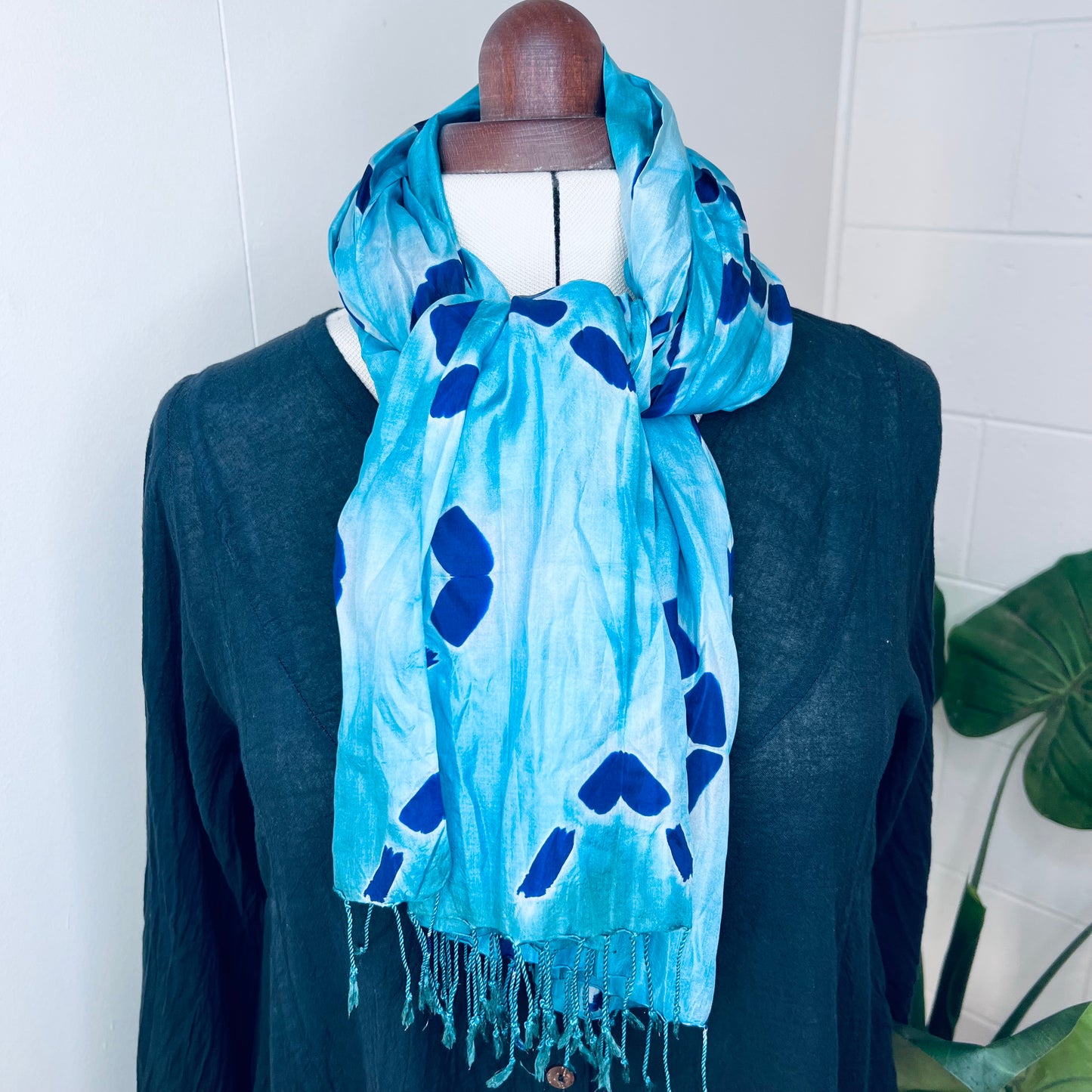 Sky Blue, Handwoven 100% Mulberry Silk Tie Dye Scarf | Scrunched
