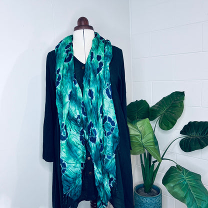 Turf Green, Handwoven 100% Mulberry Silk Tie Dye Scarf | Scrunched