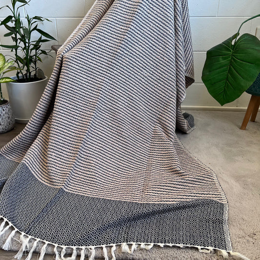 Cotton Throw Blanket for Bed | Sofa | Chair | Couch | Travel - 120cm x 240cm | Miss Topaz