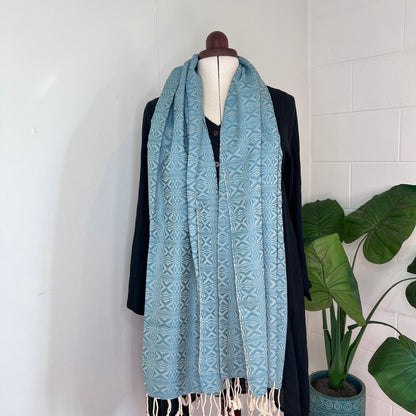 Pastel Blue, Handwoven 100% Cotton Scarf | Shawl - Spiders Patterns