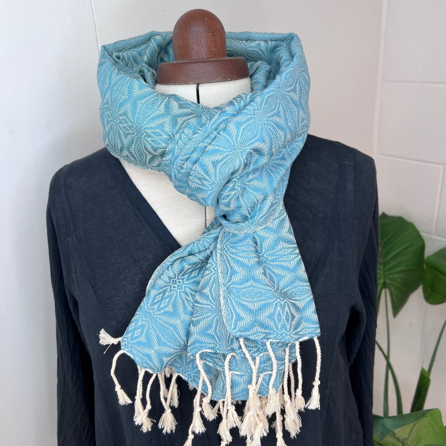 Pastel Blue, Handwoven 100% Cotton Scarf | Shawl - Spiders Patterns