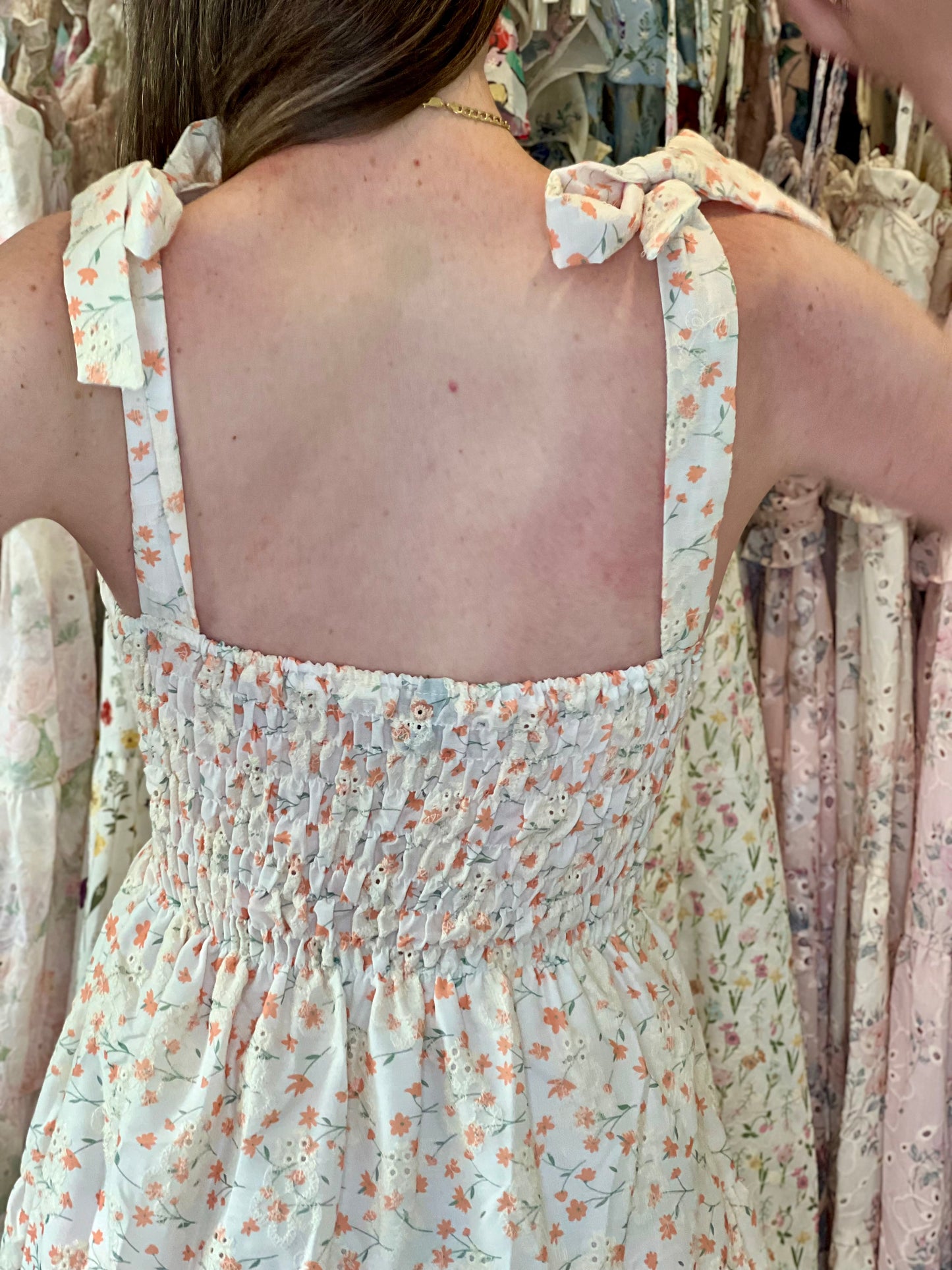 Tie Up Embroidered Midi Dress