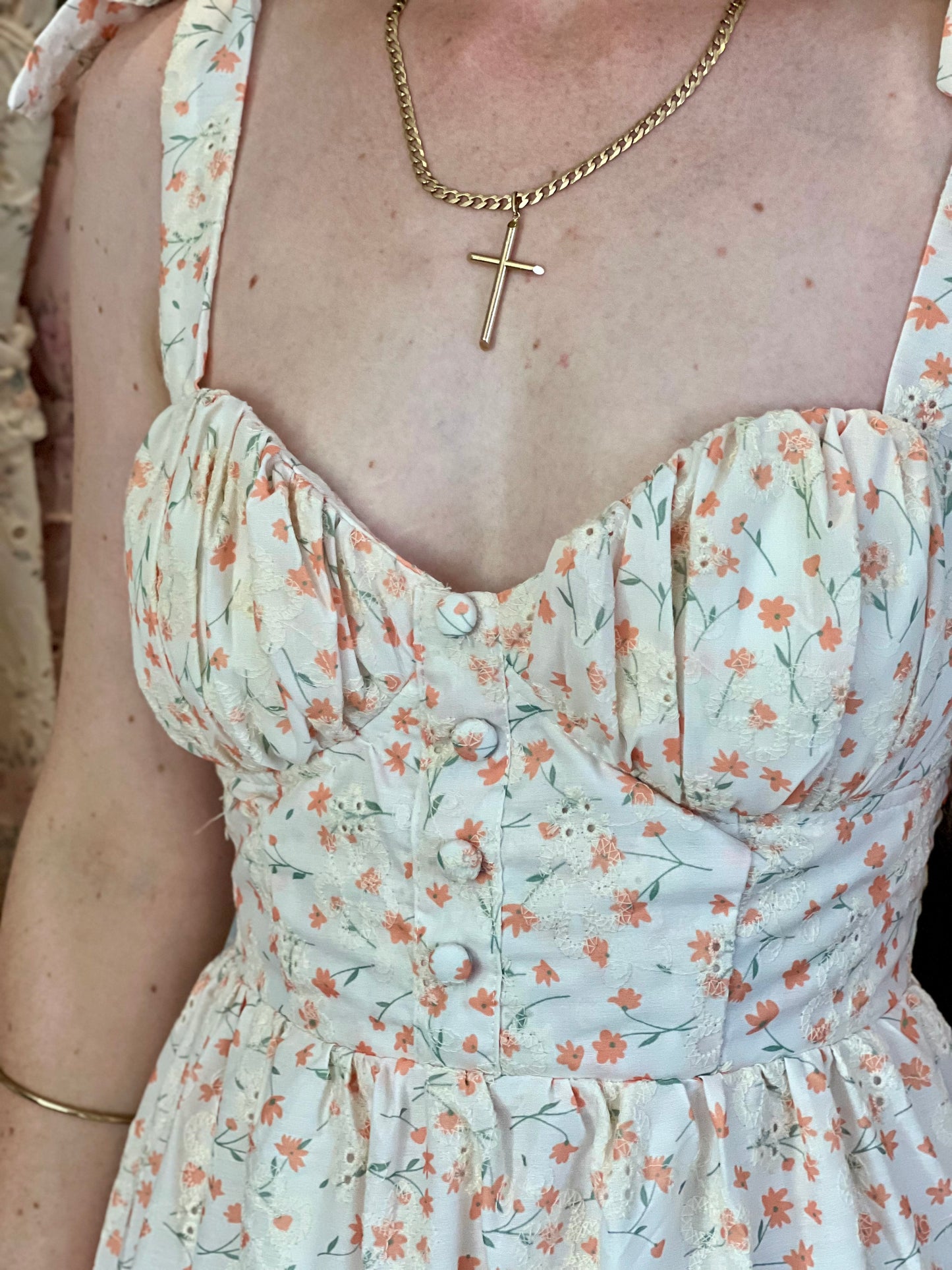Tie Up Embroidered Midi Dress