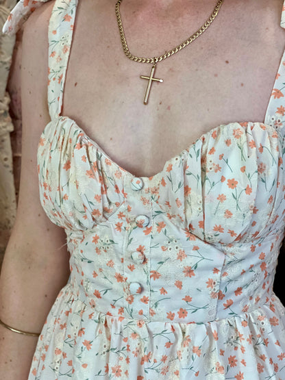Tie Up Embroidered Midi Dress