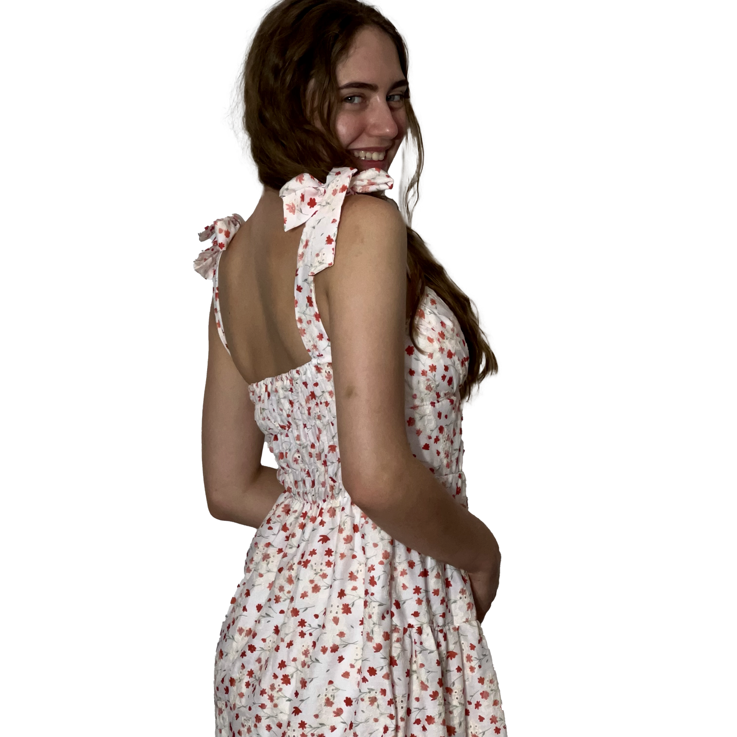 Tie Up Embroidered Midi Dress