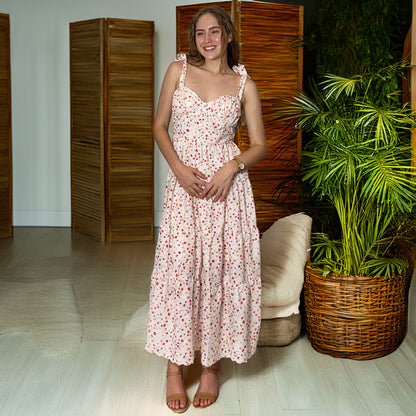 Tie Up Embroidered Midi Dress
