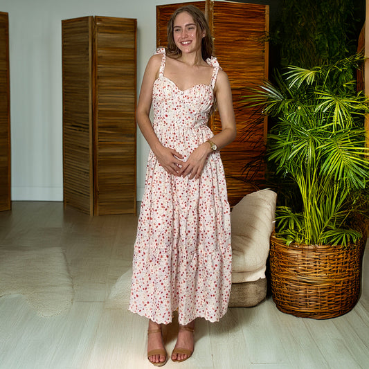 Tie Up Embroidered Midi Dress