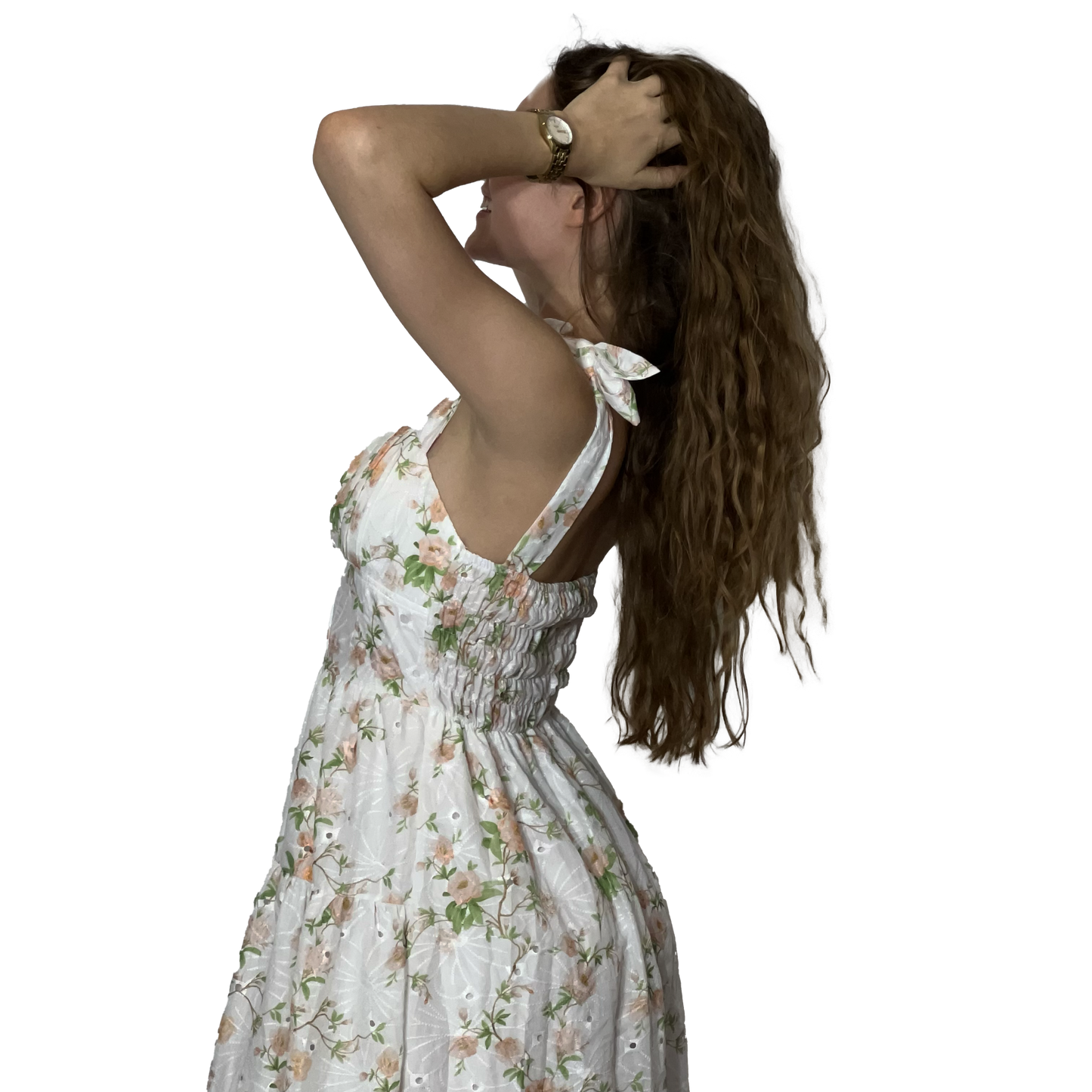 Tie Up Embroidered Midi Dress
