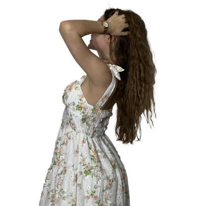 Tie Up Embroidered Midi Dress