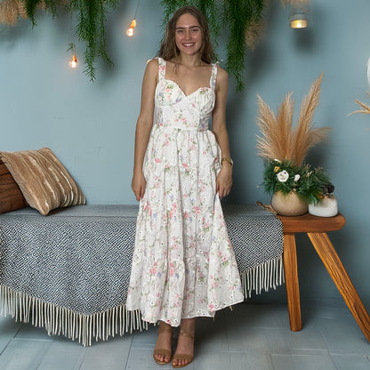 Tie Up Embroidered Midi Dress