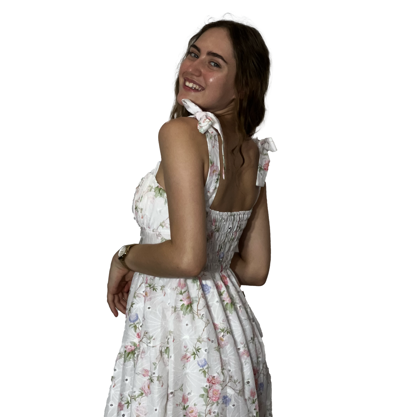 Tie Up Embroidered Midi Dress