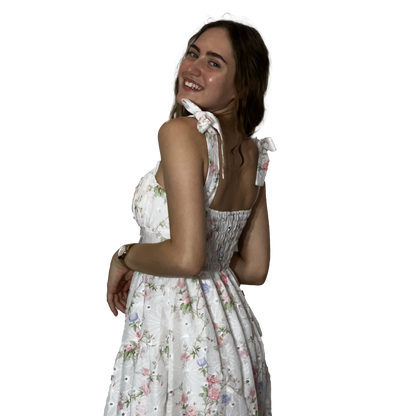Tie Up Embroidered Midi Dress
