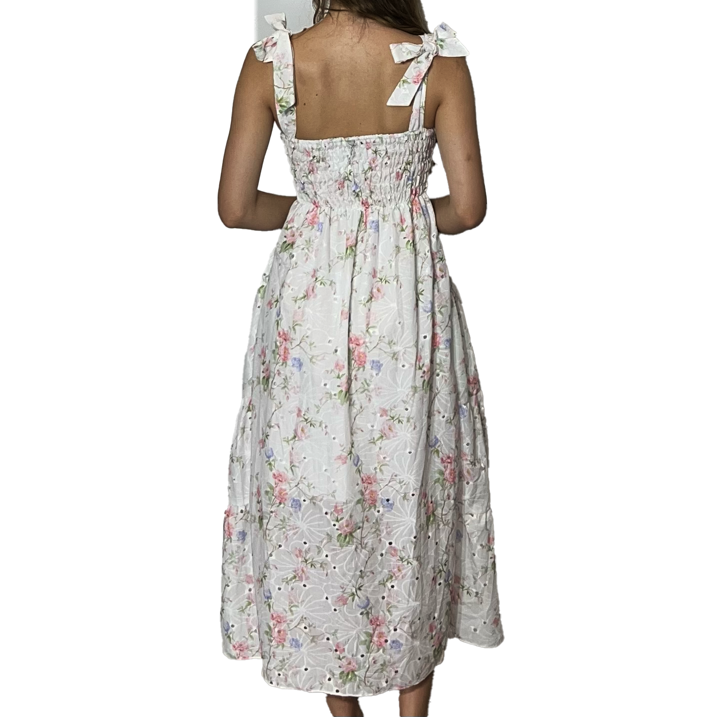 Tie Up Embroidered Midi Dress