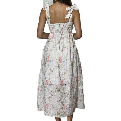 Tie Up Embroidered Midi Dress