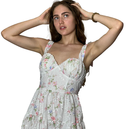 Tie Up Embroidered Midi Dress