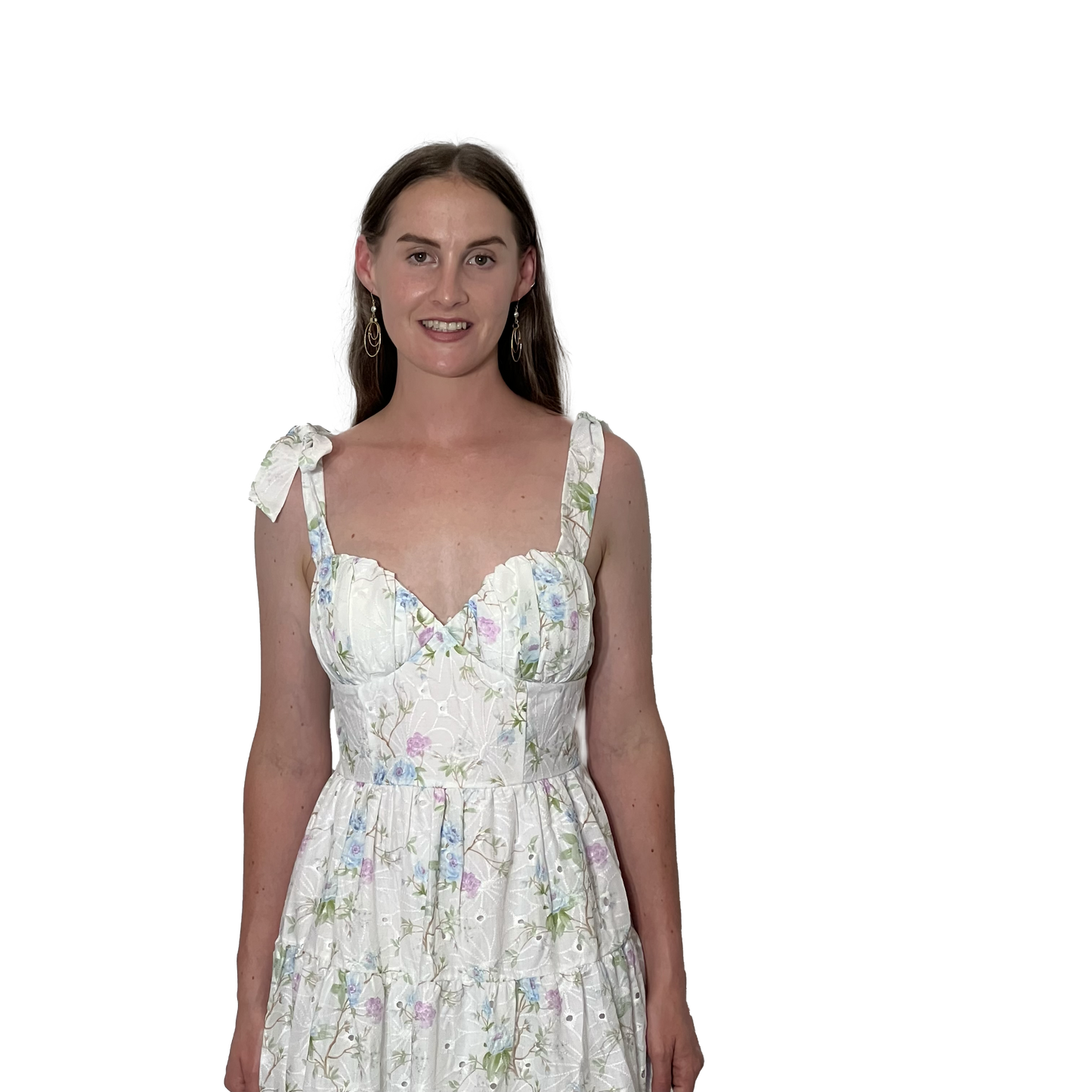 Tie Up Embroidered Midi Dress