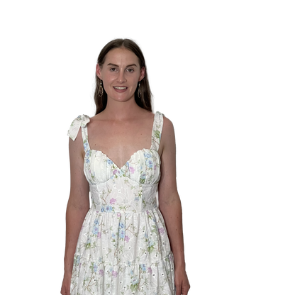 Tie Up Embroidered Midi Dress