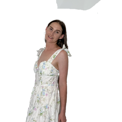 Tie Up Embroidered Midi Dress