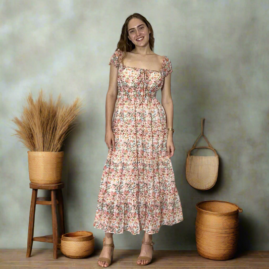 Floral Chiffon Polka Dot - Orange