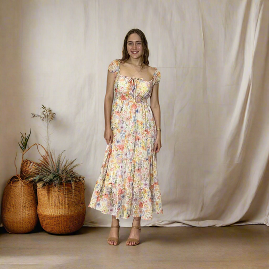 Cropped Sleeve Maxi Dress - Orange