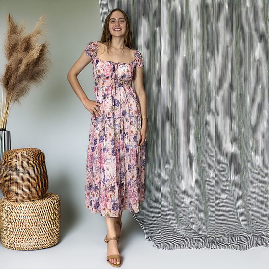 Floral Chiffon Polka Dot - Purple