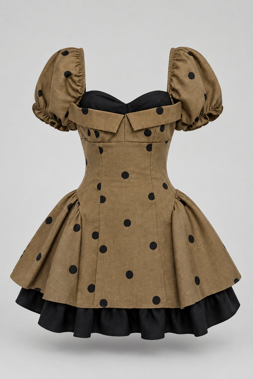 Mocha Polka Dot Puff Sleeve Mini Dress