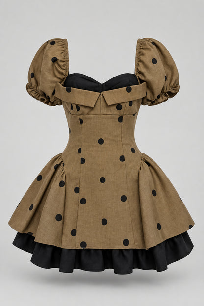 Mocha Polka Dot Puff Sleeve Mini Dress