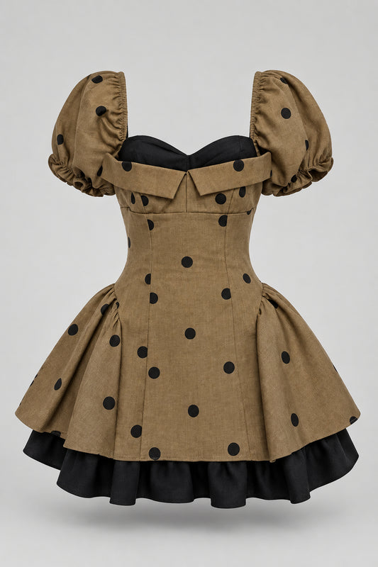 Mocha Polka Dot Puff Sleeve Mini Dress