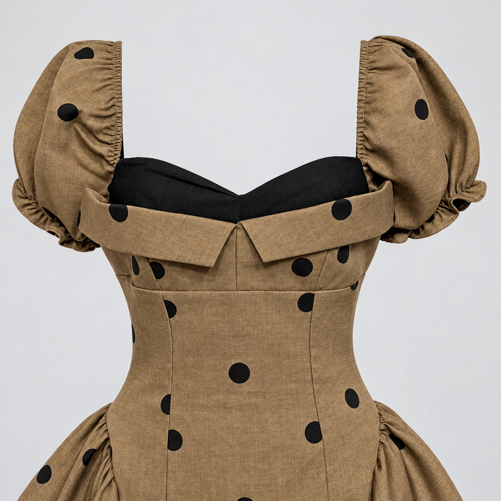 Mocha Polka Dot Puff Sleeve Mini Dress