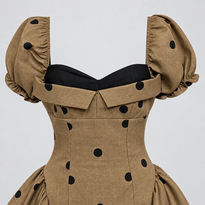 Mocha Polka Dot Puff Sleeve Mini Dress
