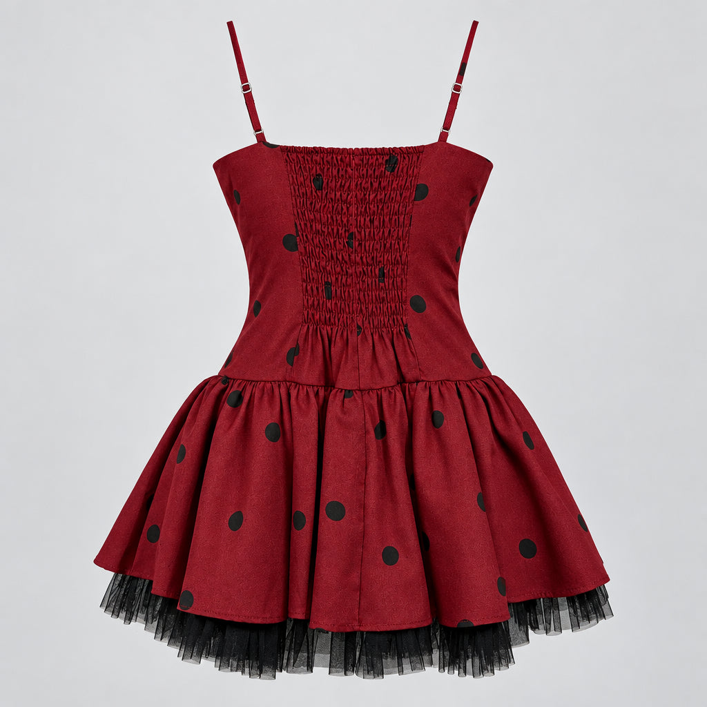 Burgundy Polka Dot Mini Dress