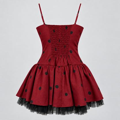 Burgundy Polka Dot Mini Dress