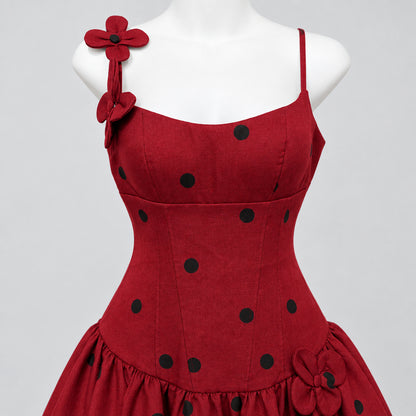 Burgundy Polka Dot Mini Dress