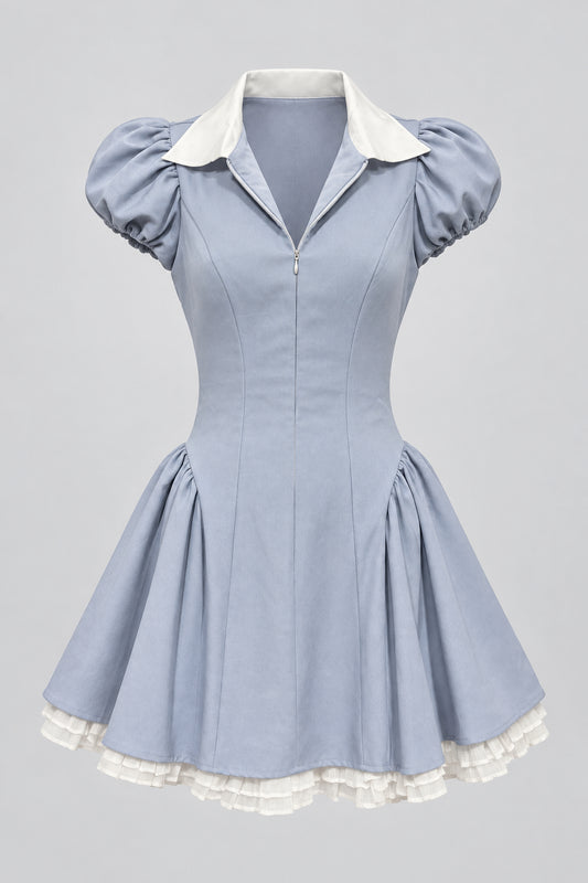 Light Blue Contrast Collar Mini Dress