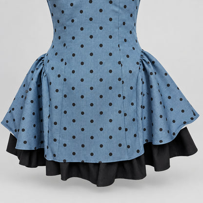 Dusty Blue Polka Dot Puff Sleeve Mini Dress