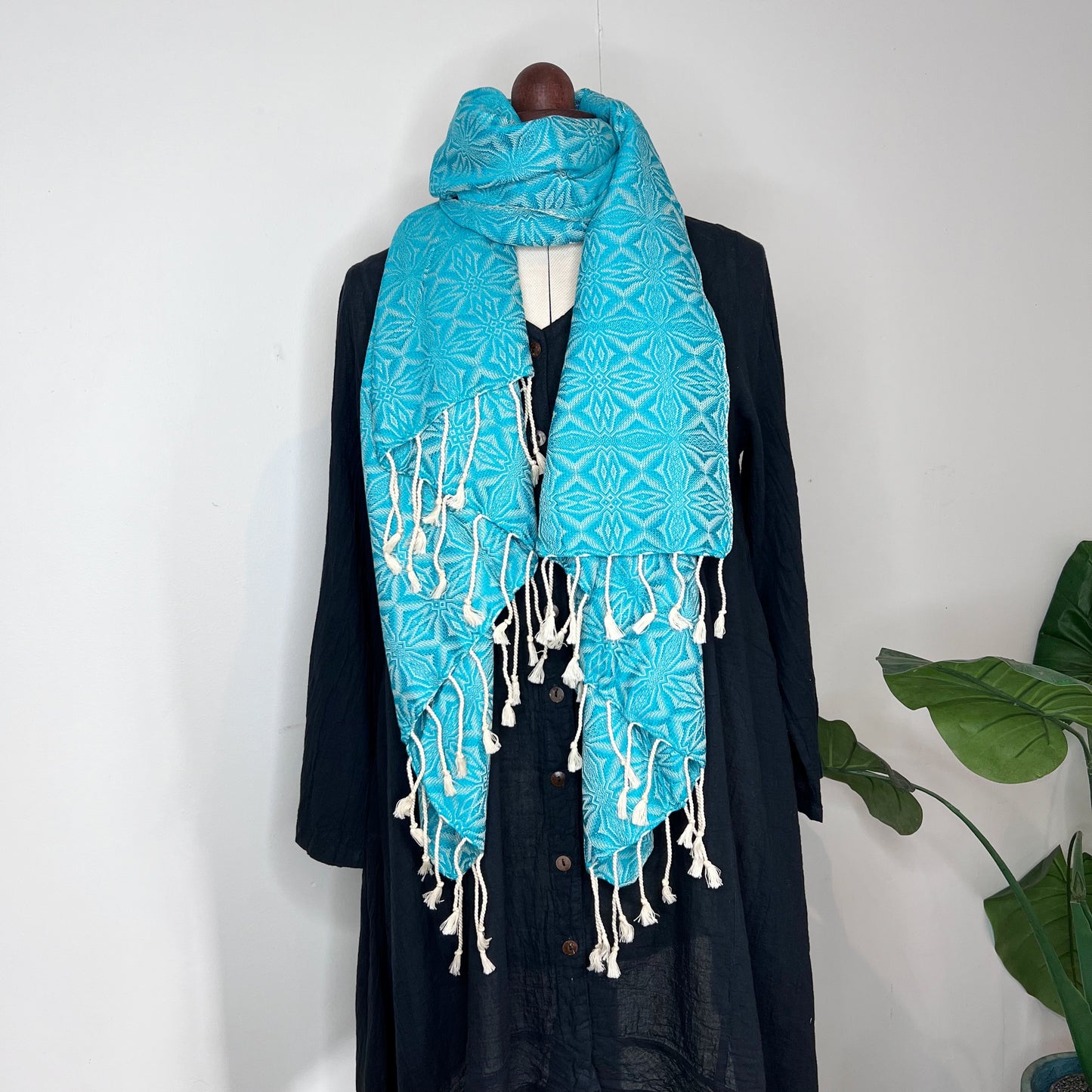 Pastel Green, Handwoven 100% Cotton Scarf | Shawl - Spiders Patterns