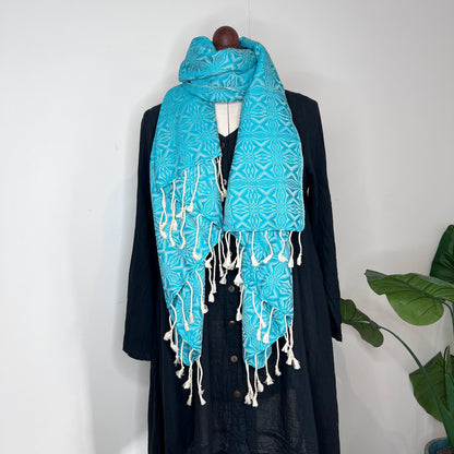 Pastel Green, Handwoven 100% Cotton Scarf | Shawl - Spiders Patterns