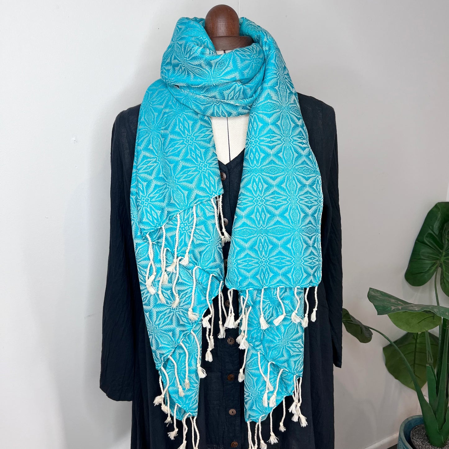 Pastel Green, Handwoven 100% Cotton Scarf | Shawl - Spiders Patterns