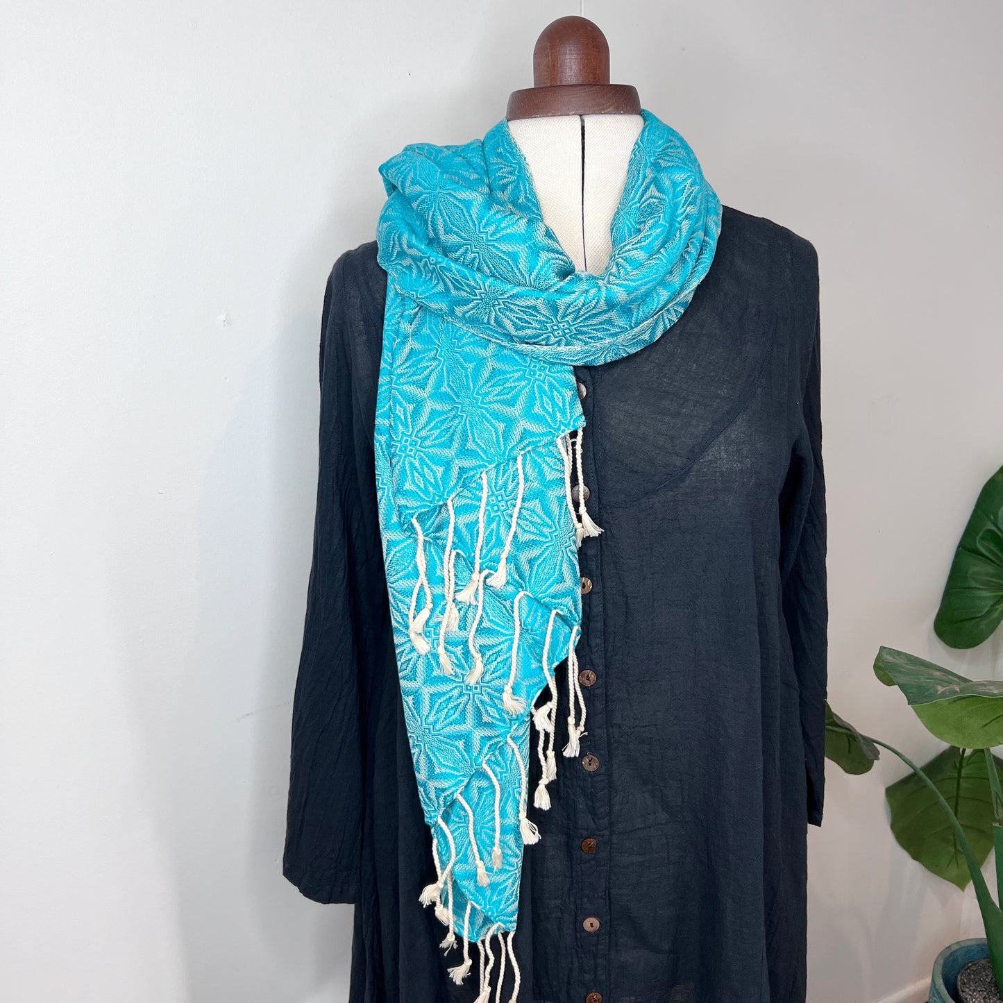 Pastel Green, Handwoven 100% Cotton Scarf | Shawl - Spiders Patterns