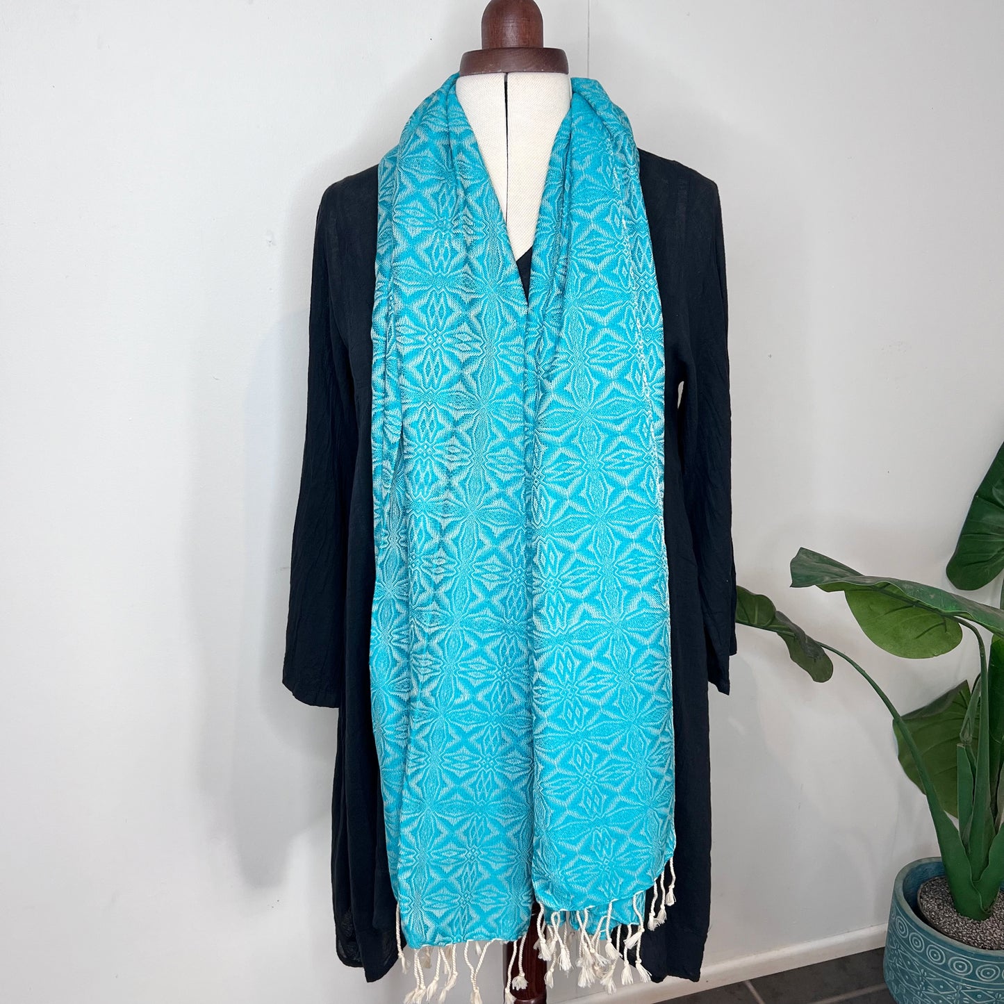 Pastel Green, Handwoven 100% Cotton Scarf | Shawl - Spiders Patterns