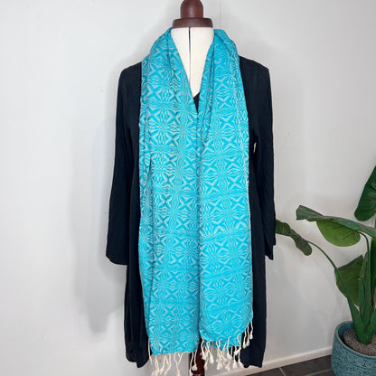 Pastel Green, Handwoven 100% Cotton Scarf | Shawl - Spiders Patterns