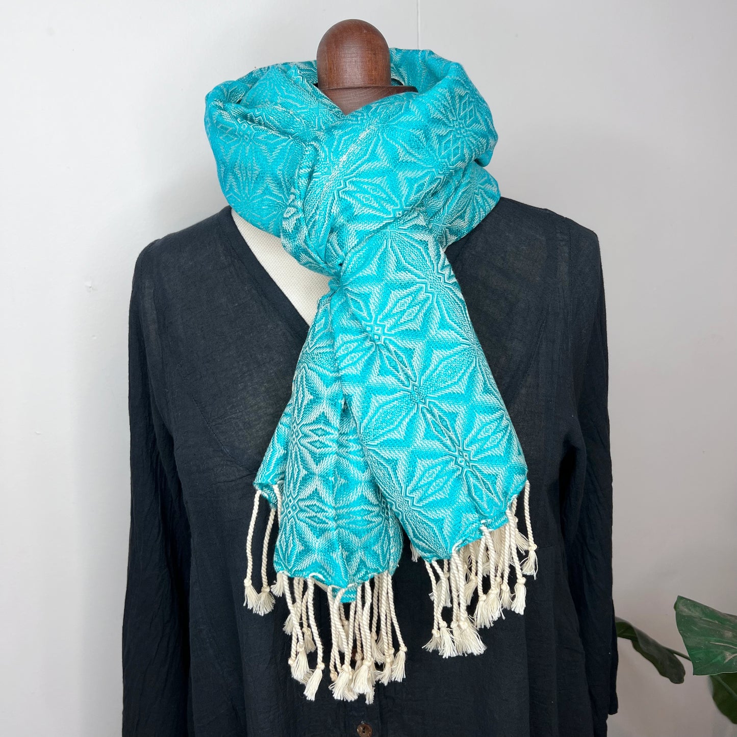 Pastel Green, Handwoven 100% Cotton Scarf | Shawl - Spiders Patterns