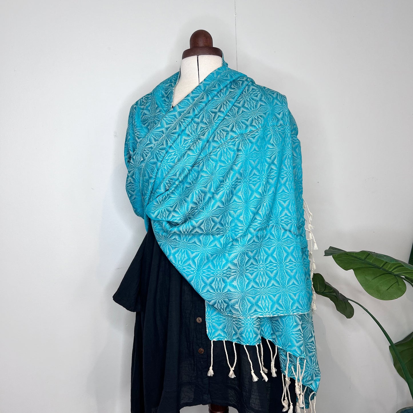 Pastel Green, Handwoven 100% Cotton Scarf | Shawl - Spiders Patterns