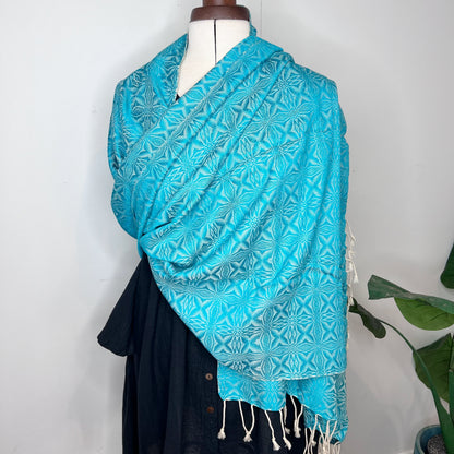 Pastel Green, Handwoven 100% Cotton Scarf | Shawl - Spiders Patterns