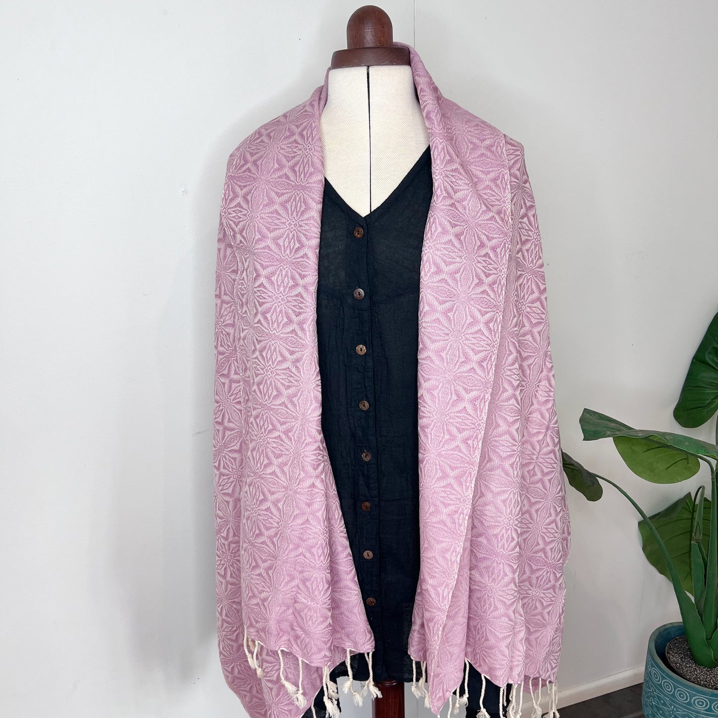 Pastel Pink, Handwoven 100% Cotton Scarf | Shawl - Spiders Patterns