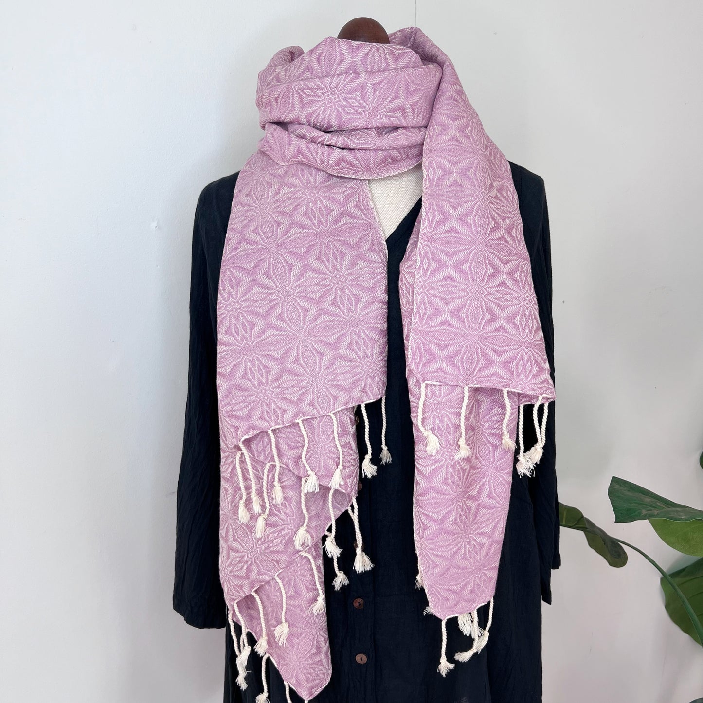 Pastel Pink, Handwoven 100% Cotton Scarf | Shawl - Spiders Patterns