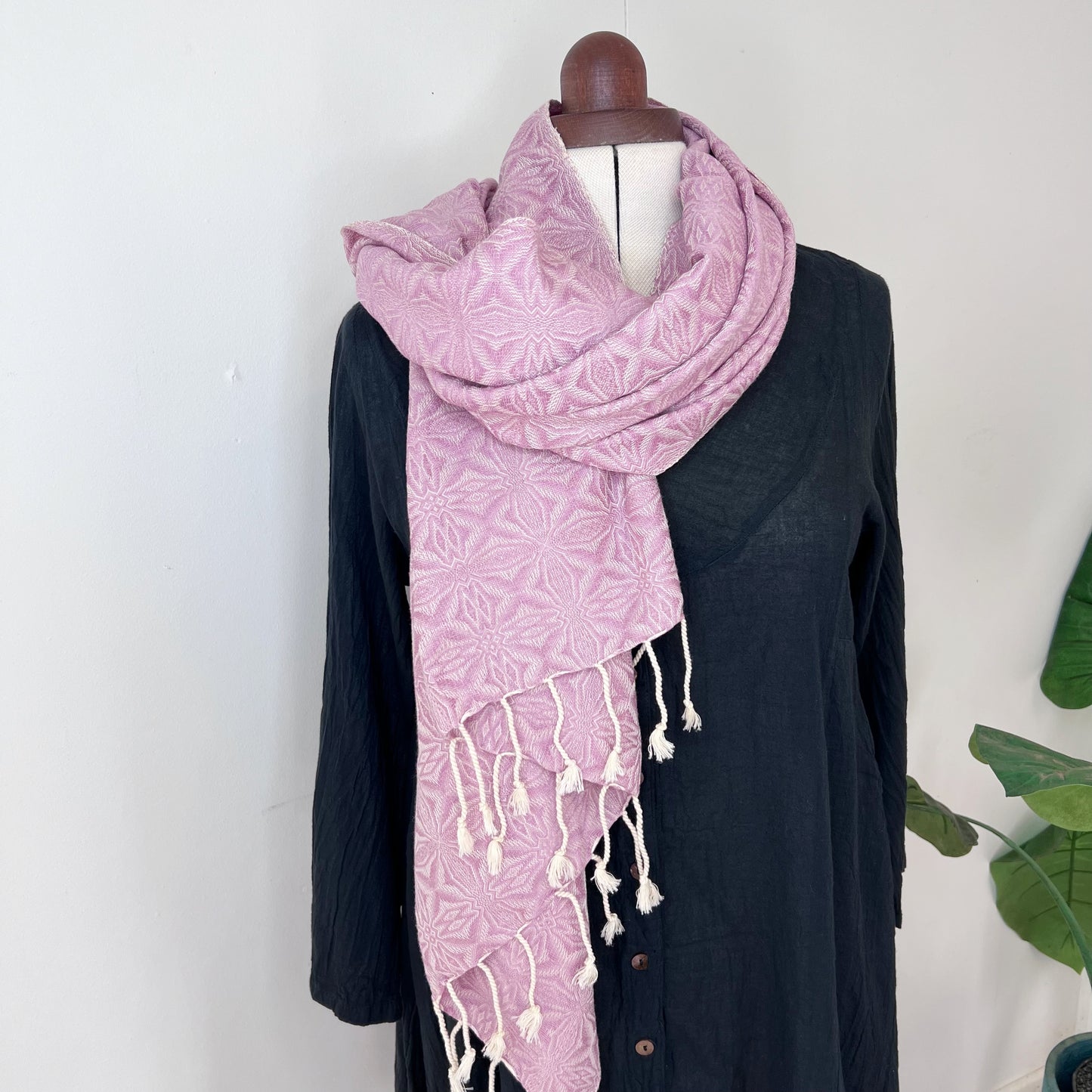 Pastel Pink, Handwoven 100% Cotton Scarf | Shawl - Spiders Patterns