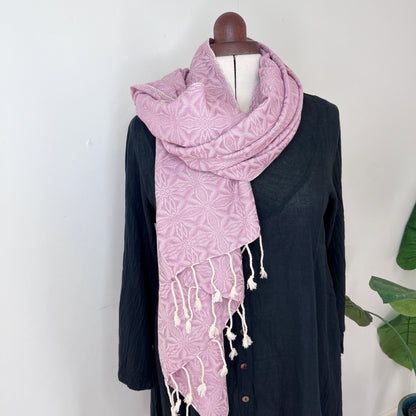 Pastel Pink, Handwoven 100% Cotton Scarf | Shawl - Spiders Patterns